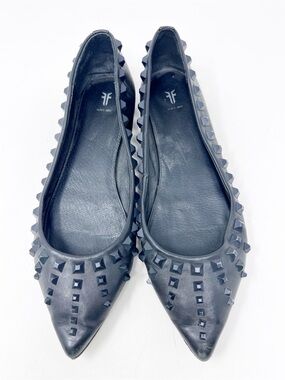 FRYE SIENNA DECO BLACK POINTED TOE STUDDED BALLET FLATS WOMENS SZ 8